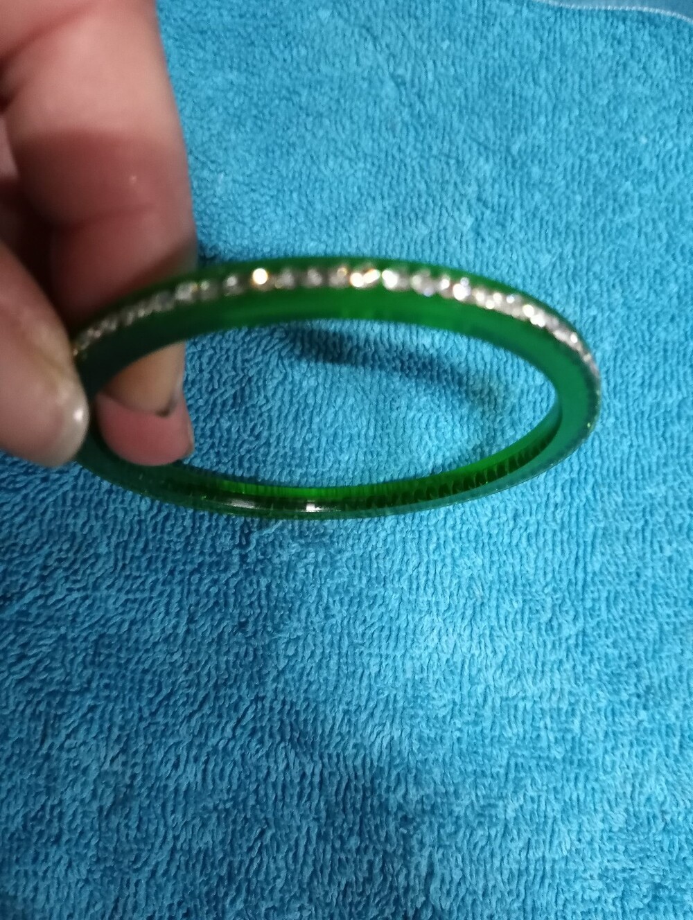 Green Crystal-Accented Resin Bangle Bracelet